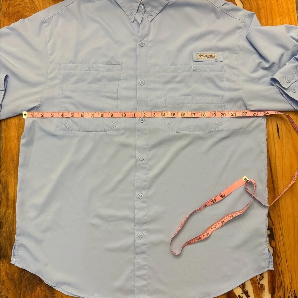 Columbia PFG Tamiami Fishing Shirt Mens Large Blue Omni Shade Long Sleeve - Picture 4 of 9